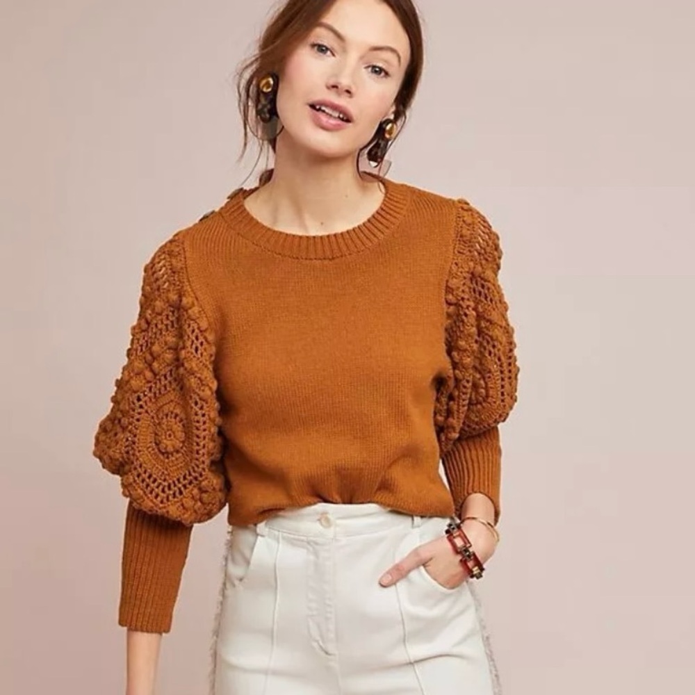 Stella Pardo Fiorella sweater crochett sleeve button shoulder in Honey